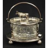 Victorian silver plate & cut crystal butter dish