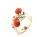 Coral and 14ct rose gold ring