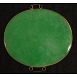 Chinese gold plated framed green jade pendant