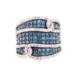 White & blue diamond set white gold ring