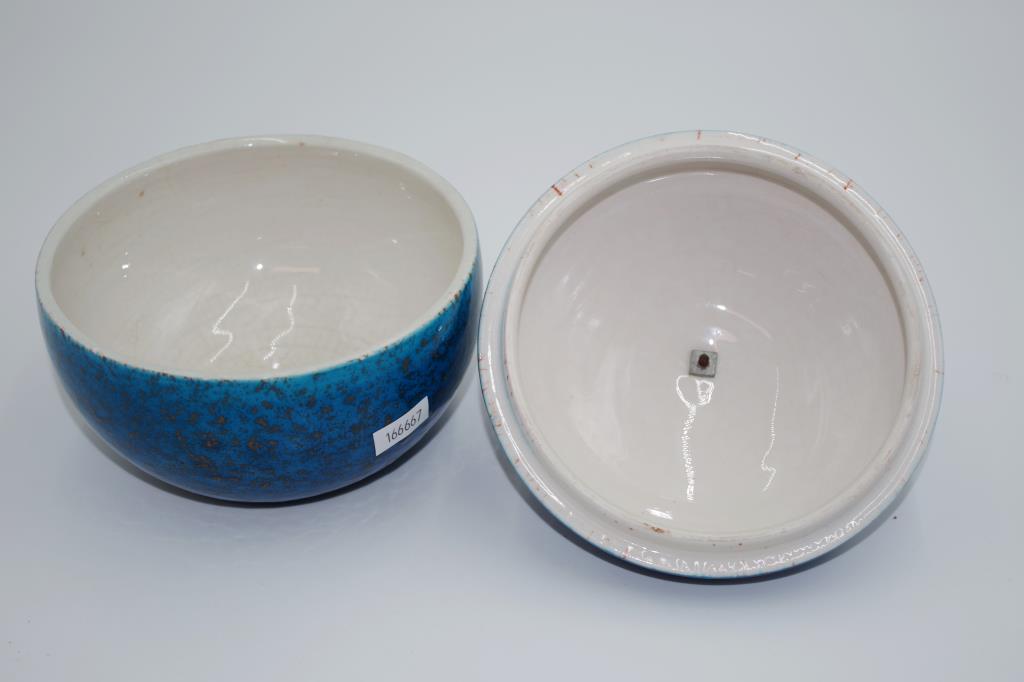 German pottery blue speckled lidded pot - Image 5 of 7