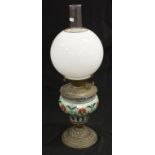 Early twin burner ceramic & brass oil lamp