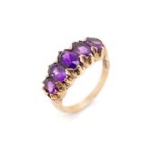 Five stone amethyst and 9ct rose gold ring