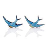 Two enamel and silver bluebird brooches