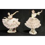 Two small Dresden lacework dancer figurines