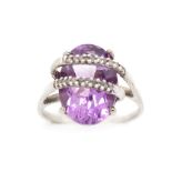 Amethyst, diamond and white gold ring