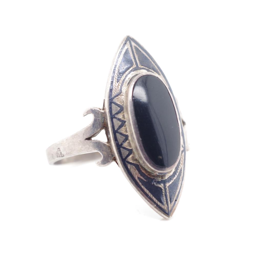 Mid century Niello and silver ring
