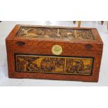 Chinese carved camphorwood trunk