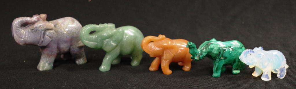 Five various Chinese hardstone elephant figurines