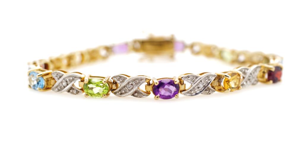Multi gemstone and yellow gold bracelet - Image 2 of 2