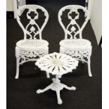 Cast aluminium table and 2 chairs