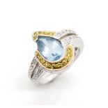 Aquamarine, peridot and diamond ring