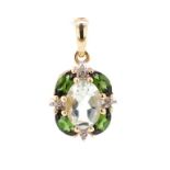 Tourmaline, diamond and yellow gold pendant