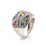 Rainbow sapphire and diamond set white gold ring