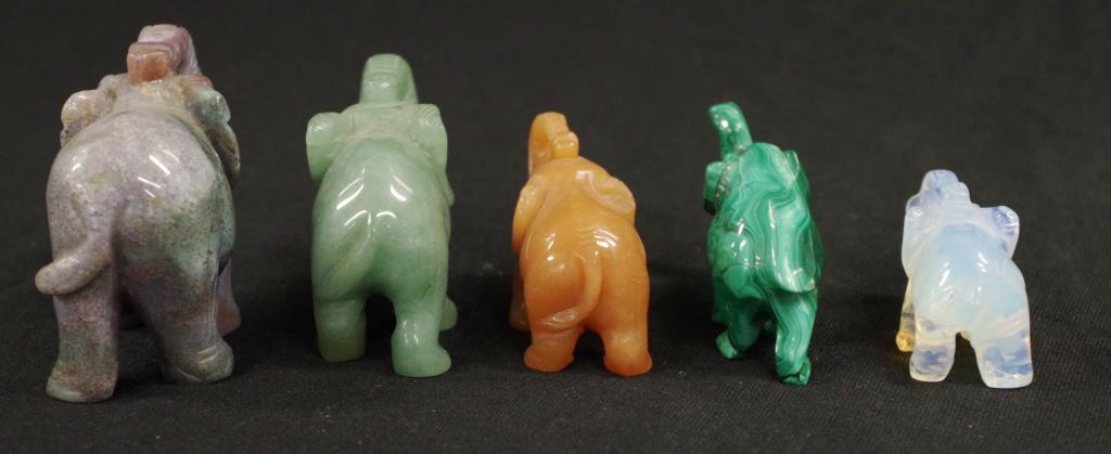 Five various Chinese hardstone elephant figurines - Image 2 of 3