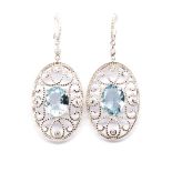 Aquamarine, diamond and 18ct white gold hanging