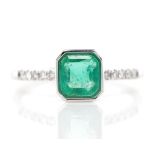 Emerald and diamond set 18ct white gold ring