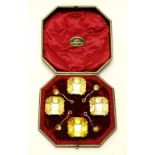 Antique cased set four plated open salts