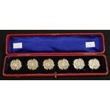 Boxed set of six silver buttons