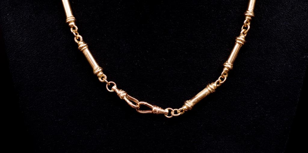 A heavy 9ct rose gold cylinder link fob chain - Image 5 of 5