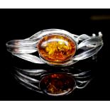 Cognac amber and silver swivel bangle