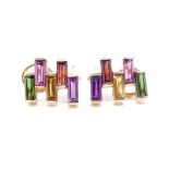 Multi gemstone and yellow gold ear clips