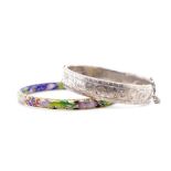 Sterling silver swivel bangle and a cloisonne