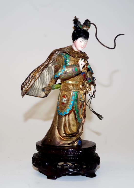 Japanese silver gilt, ivory, and enamel figurine - Image 5 of 5