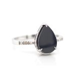 Onyx, diamond and 14ct white gold ring