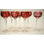 6 Nachtmann crystal & cranberry red glass goblets