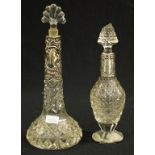 Two sterling silver & cut crystal perfume bottles