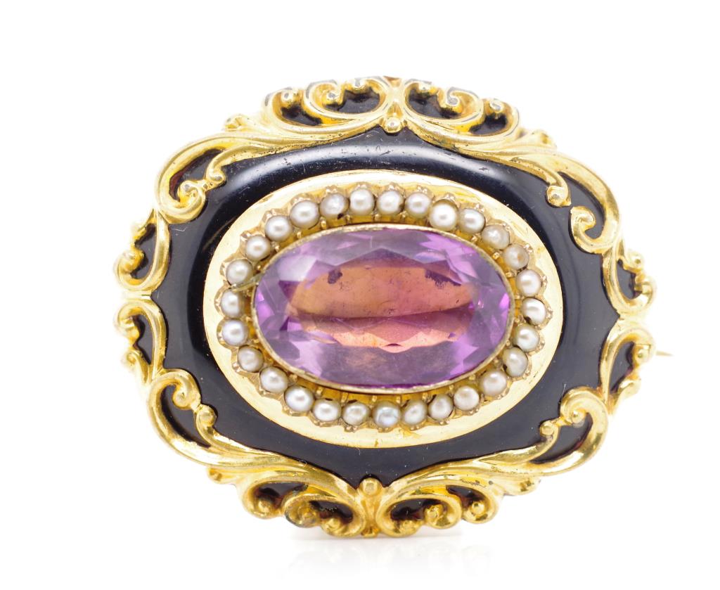 Victorian amethyst and seed pearl brooch