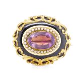 Victorian amethyst and seed pearl brooch