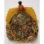 Good art deco bakelite handle tapestry evening bag