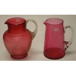 Two Victorian ruby glass water jugs