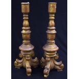 Large pair of gilded timber candleholders