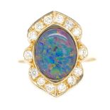Opal triplet, diamond and yellow gold ring