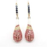 Multi colour sapphire and silver drop earrings