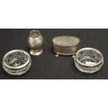 Pair early silver & crystal open salts