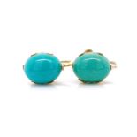 Mid century, turquoise and yellow gold ear clips