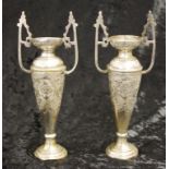 Pair antique Persian silver plate urns