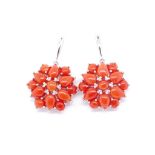 Coral and silver drop "flower" earrings