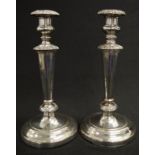 Pair early 19thC Sheffield Plate candlesticks