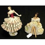 Two Dresden lace lady figurines
