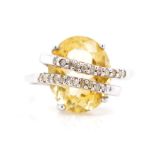 Citrine, diamond and white gold ring