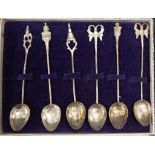 Boxed set six Oriental silver coffee spoons