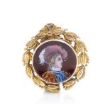 Antique enamel and 9ct yellow gold brooch