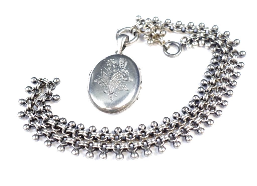 Late Victorian period silver locket and chain