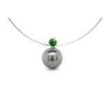 Tahitian pearl, tsavorite garnet pendant