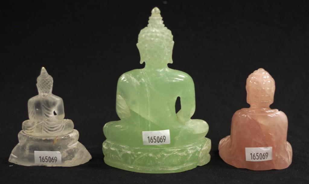 Three various Chinese hard stone Buddha figurines - Image 2 of 2